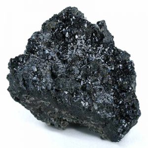 "Cassiterite: Dark, metallic gemstone."




