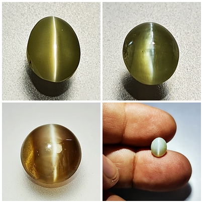 "Close-up of Chrysoberyl Cat's Eye gemstone with chatoyant band."