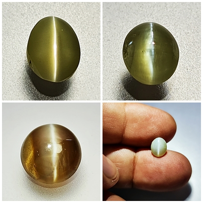 "Close-up of Chrysoberyl Cat's Eye gemstone with chatoyant band."




