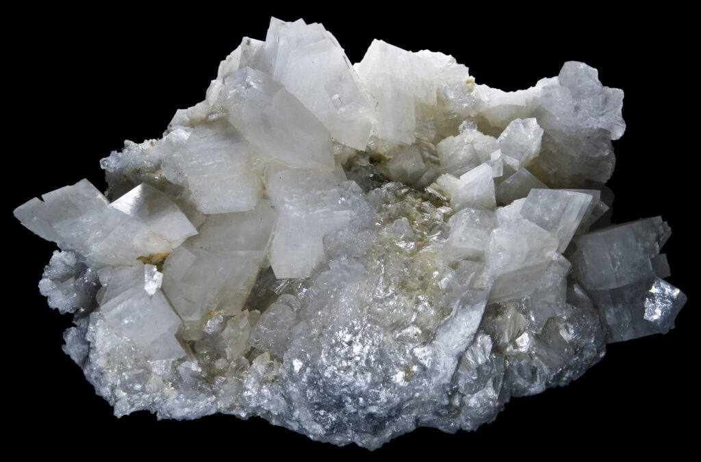 "White and gray dolomite mineral specimen."





