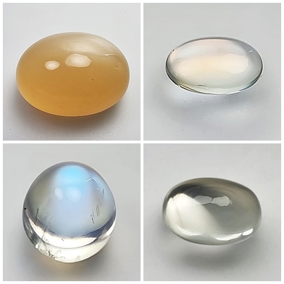 Moonstone gemstone with iridescent sheen.