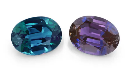 Synthetic alexandrite: Man-made gemstone with color-changing properties, resembling natural alexandrite, often used in jewelry for its beauty.