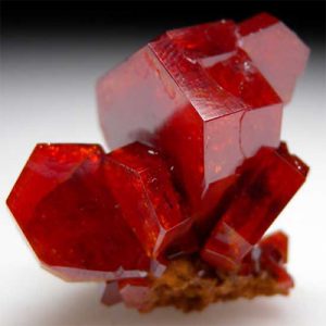 Vanadinite: Striking red mineral with lead and vanadium.